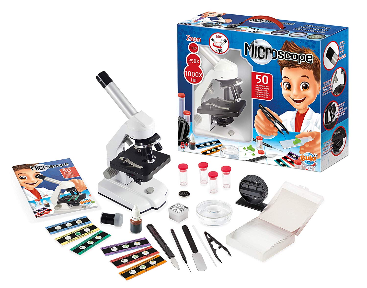GANADA Microscope Enfant 1200X Kit de Microscope avec Lampe Jeu Scientifique Jouet éducatif Cadeau pour Débutant Enfant 